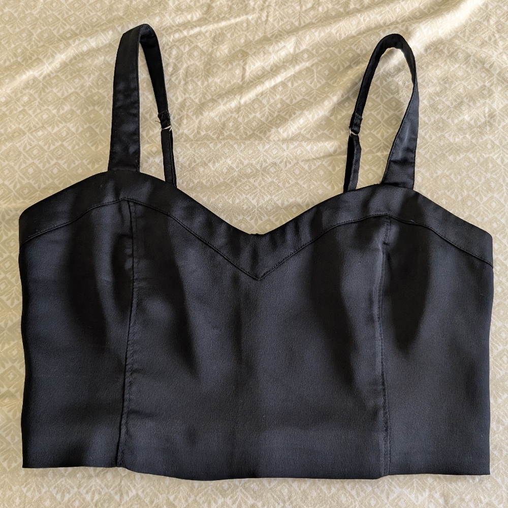 Abercrombie & Fitch Black Satin Corset Bustier Crop Top Sz Small